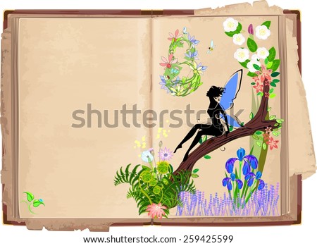 Old open book with fairy