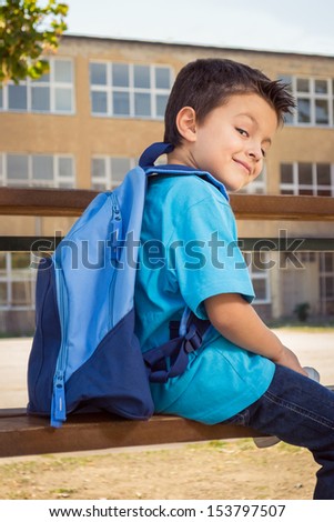 Little boy on his first day at school