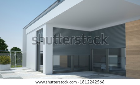 Luxury apartment with window shutter roller - 3D illustration