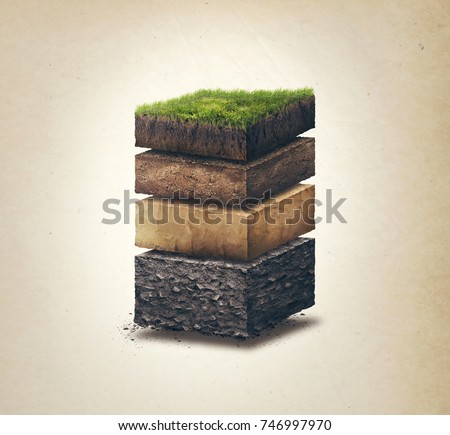 Soil layers. Cross section soil layers. 3D illustration isolated on light background Foto d'archivio © 