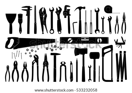 Working tools icon. Tools silhouette. Repair and construction tools collection. Vector illustration 