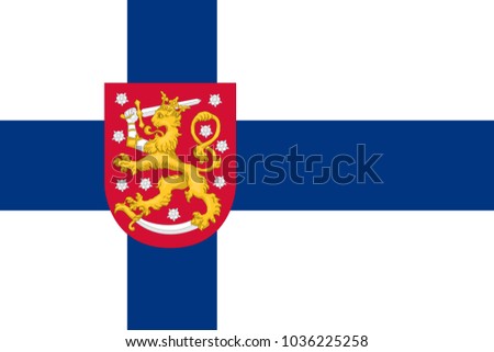 Simple flag of Finland with coat of arms