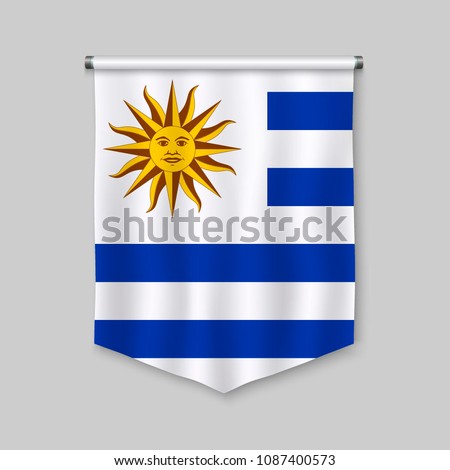 3d realistic pennant with flag of Uruguay