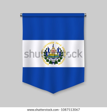 3d realistic pennant with flag of El Salvador