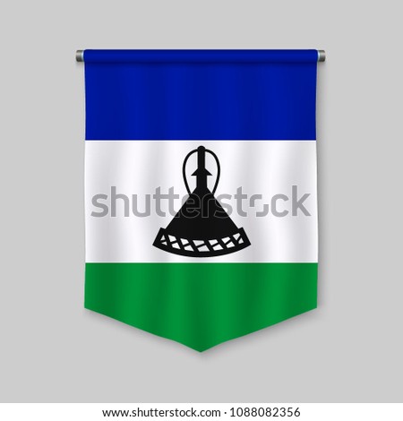 3d realistic pennant with flag of Lesotho