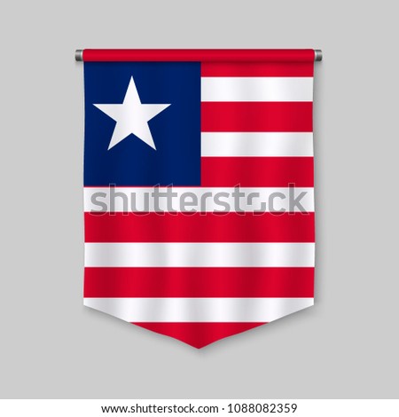 3d realistic pennant with flag of Liberia