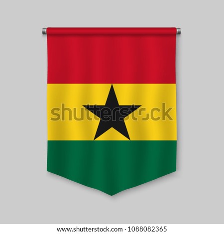 3d realistic pennant with flag of Ghana