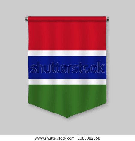 3d realistic pennant with flag of Gambia