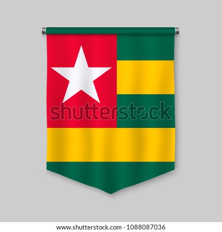 3d realistic pennant with flag of Togo