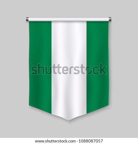 3d realistic pennant with flag of Nigeria