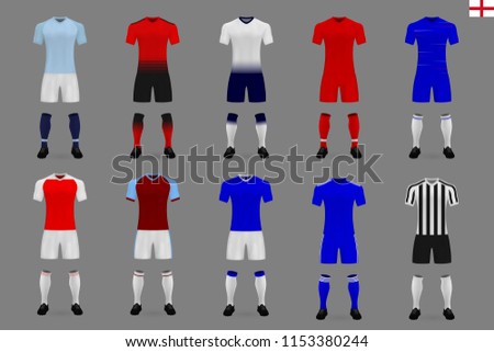set of English football kit 2018-19, t-shirt template. soccer jersey. Vector illustration