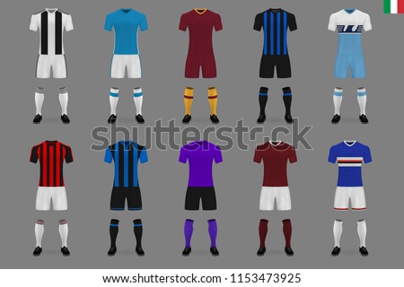 set of Italian football club kit 2018-19, shirt template. soccer jersey. Vector illustration