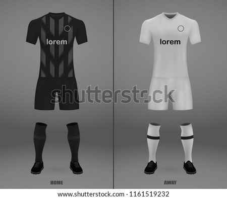 3D realistic template soccer jersey Eintracht Frankfurt. t-shirt with pants and socks on shop backdrop. Mockup of football team uniform
