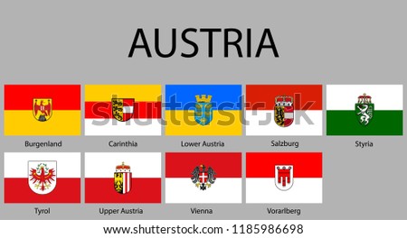 all Flags of regions of Austria. Vector illustraion