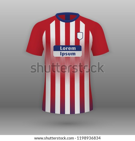 Realistic football kit Atletico Madrid, shirt template for soccer jersey. Vector illustration