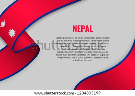 Waving ribbon or banner with flag of Nepal. Template for poster design