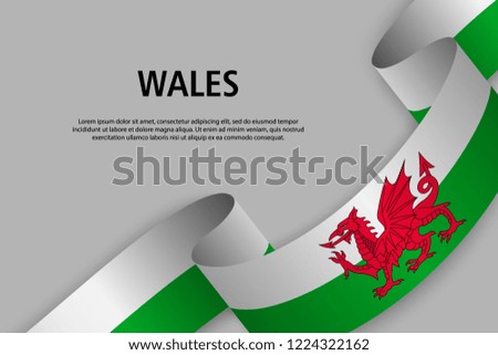 Waving ribbon with Flag of Wales, Template for Independence day banner. vector illustration