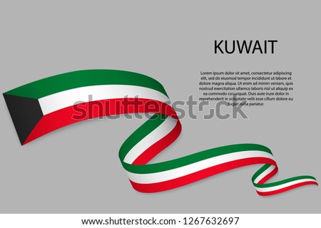 Waving ribbon or banner with flag of Kuwait. Template for independence day poster design