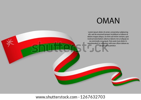 Waving ribbon or banner with flag of Oman. Template for independence day poster design