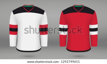 Realistic hockey kit New Jersey Devils, shirt template for ice hockey jersey. Vector illustration