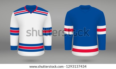 Realistic hockey kit New York Rangers, shirt template for ice hockey jersey. Vector illustration