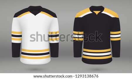 Realistic hockey kit Boston Bruins, shirt template for ice hockey jersey. Vector illustration
