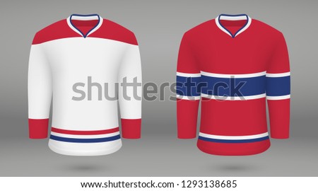 Realistic hockey kit Montreal Canadiens, shirt template for ice hockey jersey. Vector illustration