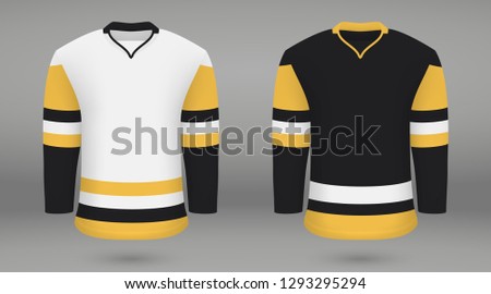 Realistic hockey kit Pittsburgh Penguins, shirt template for ice hockey jersey. Vector illustration