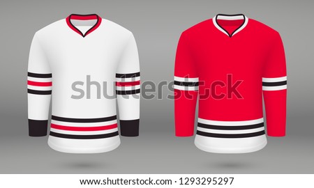 Realistic hockey kit Chicago Blackhawks, shirt template for ice hockey jersey. Vector illustration