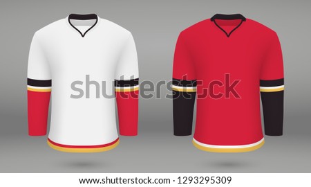 Realistic hockey kit Calgary Flames, shirt template for ice hockey jersey. Vector illustration