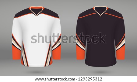 Realistic hockey kit Anaheim Ducks, shirt template for ice hockey jersey. Vector illustration