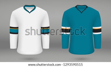 Realistic hockey kit San Jose Sharks, shirt template for ice hockey jersey. Vector illustration