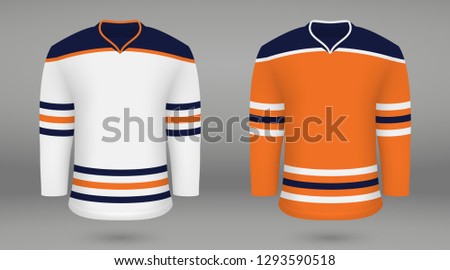 Realistic hockey kit Edmonton Oilers, shirt template for ice hockey jersey. Vector illustration