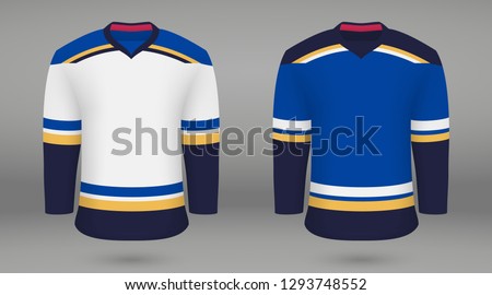 Realistic hockey kit St. Louis Blues, shirt template for ice hockey jersey. Vector illustration