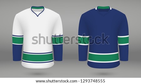 Realistic hockey kit Vancouver Canucks, shirt template for ice hockey jersey. Vector illustration