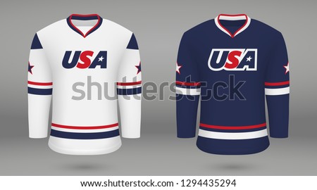 Realistic hockey kit  team USA, shirt template for ice hockey jersey. Vector illustration