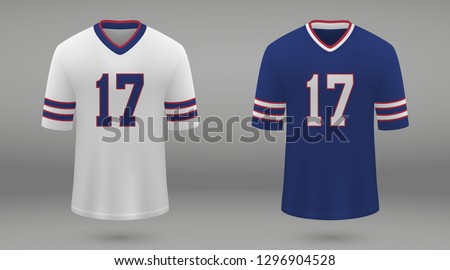 Realistic american football jersey of Buffalo Bills, shirt template for kit. Vector illustration