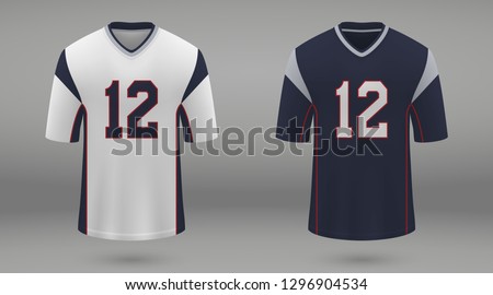 Realistic american football jersey of New England Patriots, shirt template for kit. Vector illustration