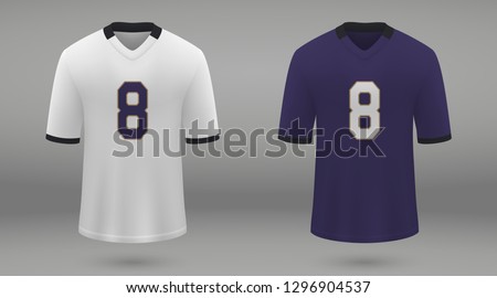 Realistic american football jersey of Baltimore Ravens, shirt template for kit. Vector illustration