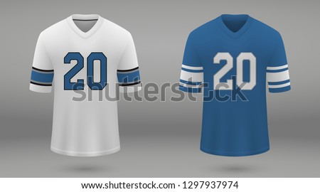 Realistic american football jersey Detroit Lions. shirt template for kit. Vector illustration