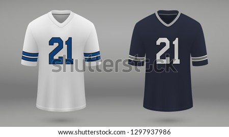 Realistic american football jersey Dallas Cowboys, shirt template for kit. Vector illustration