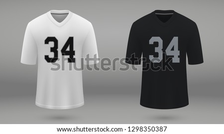 Realistic american football jersey Oakland Raiders, shirt template for kit. Vector illustration