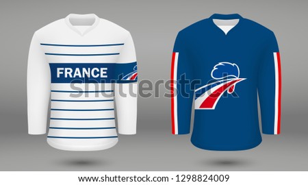 Realistic hockey kit  team France, shirt template for ice hockey jersey. Vector illustration