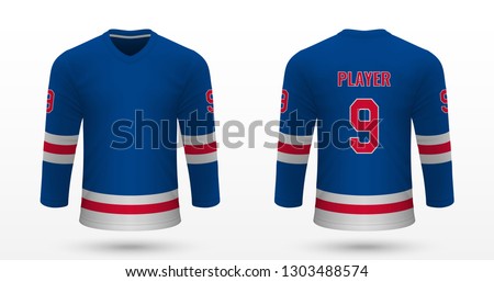 Realistic sport shirt, New York Rangers jersey template for ice hockey kit. Vector illustration