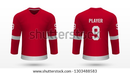 Realistic sport shirt, Detroit Red Wings jersey template for ice hockey kit. Vector illustration