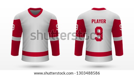 Realistic sport shirt, Detroit Red Wings jersey template for ice hockey kit. Vector illustration