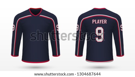 Realistic sport shirt, Columbus Blue Jackets jersey template for ice hockey kit. Vector illustration