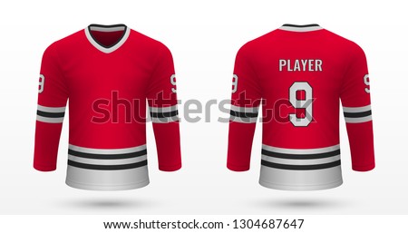 Realistic sport shirt, Chicago Blackhawks jersey template for ice hockey kit. Vector illustration