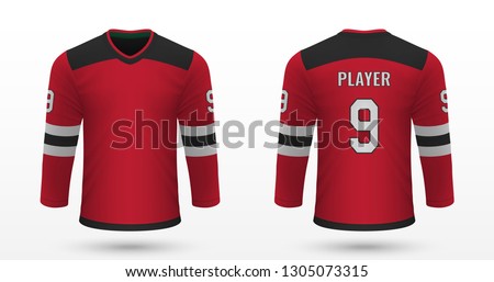 Realistic sport shirt, New Jersey Devils jersey template for ice hockey kit. Vector illustration