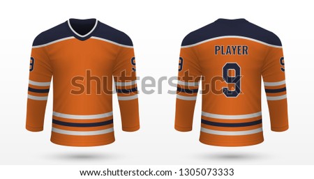 Realistic sport shirt, Edmonton Oilers jersey template for ice hockey kit. Vector illustration